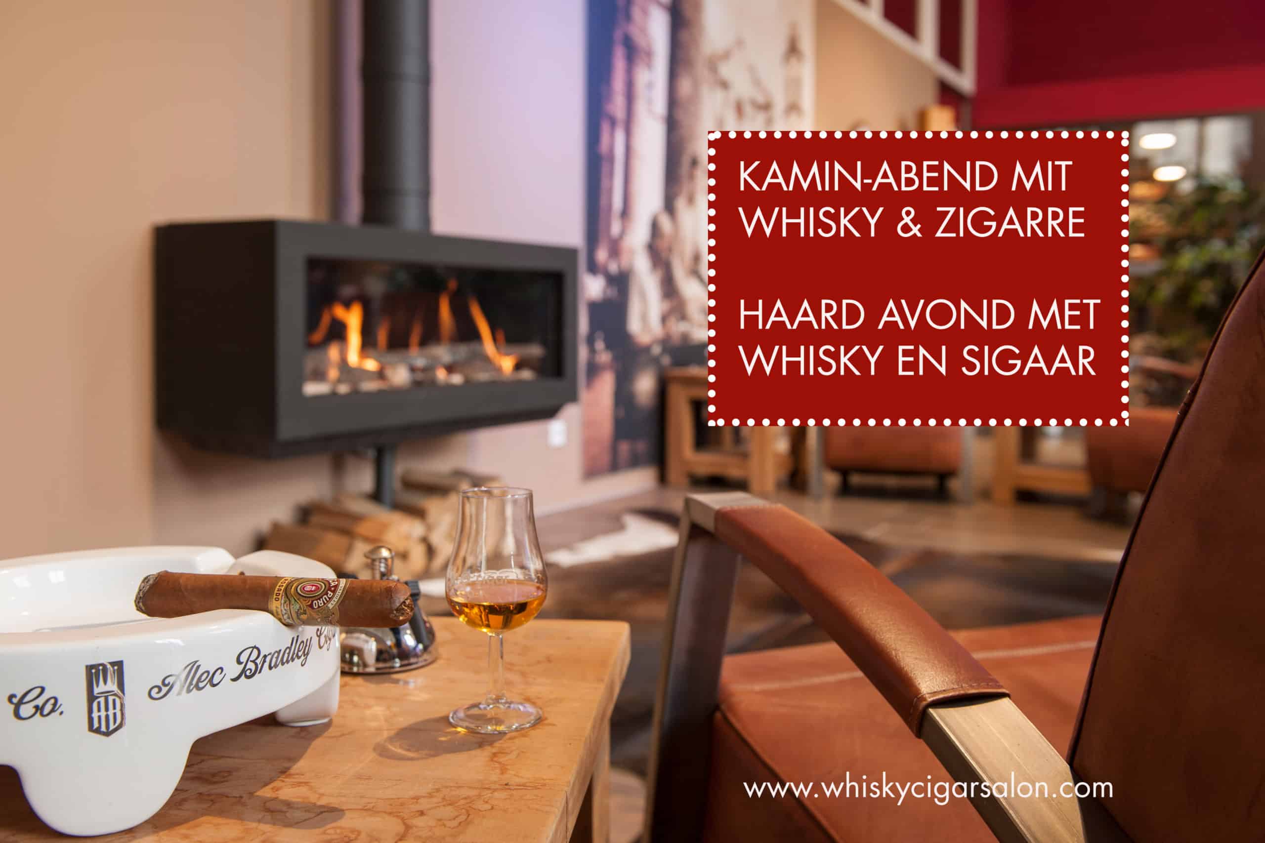 Whisky und zigarre am kamin im whisky & cigar salon