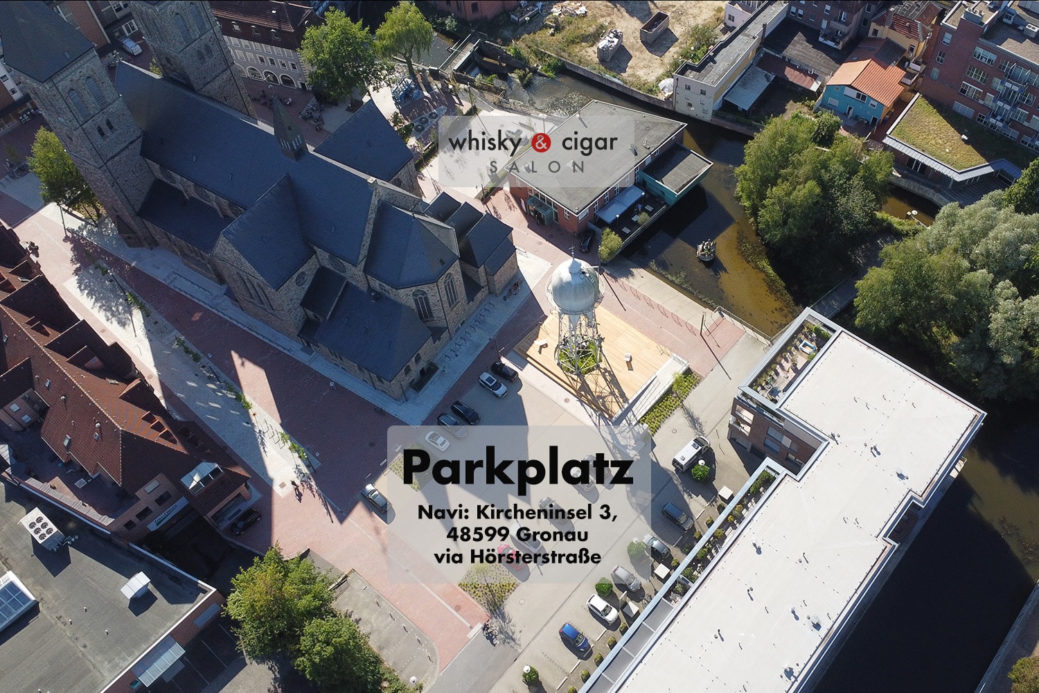 Luftbildaufnahme vom neuen Parkplatz beim whisky & cigar salon.