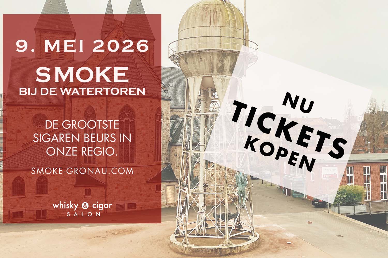 Aankondiging voor SMOKE bij de watertoren 2026, tickets zijn nu te kopen.
