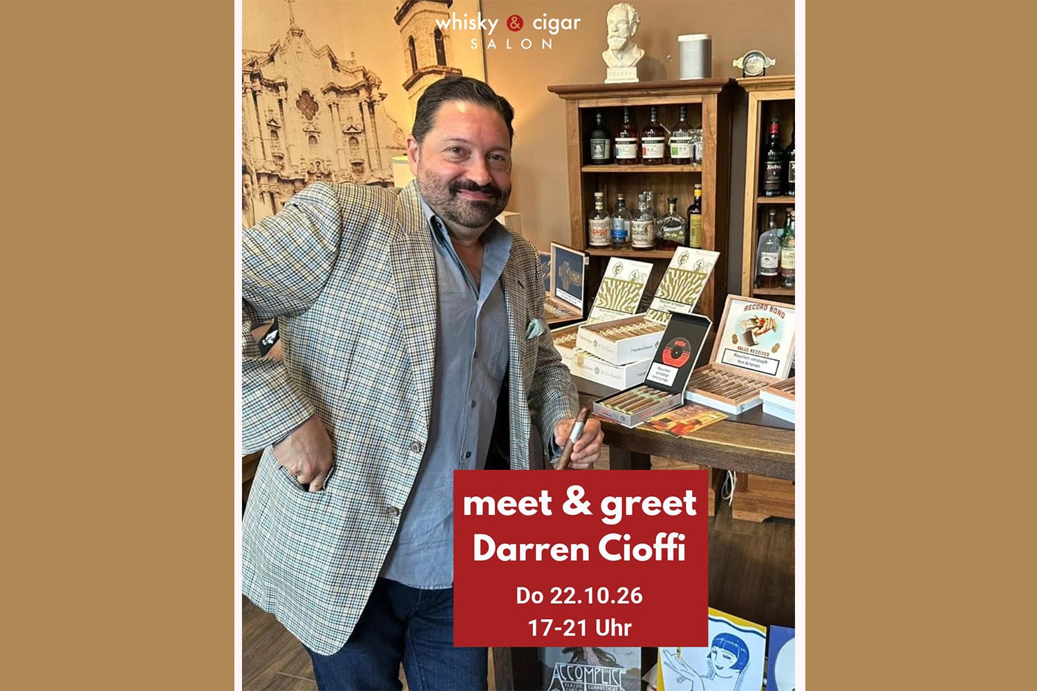 Treffen Sie Darren Cioffi von Principle Cigars am 22.10.2026 von 17 bis 21 Uhr beim Zigarrenabend im whisky & cigar salon in Gronau.