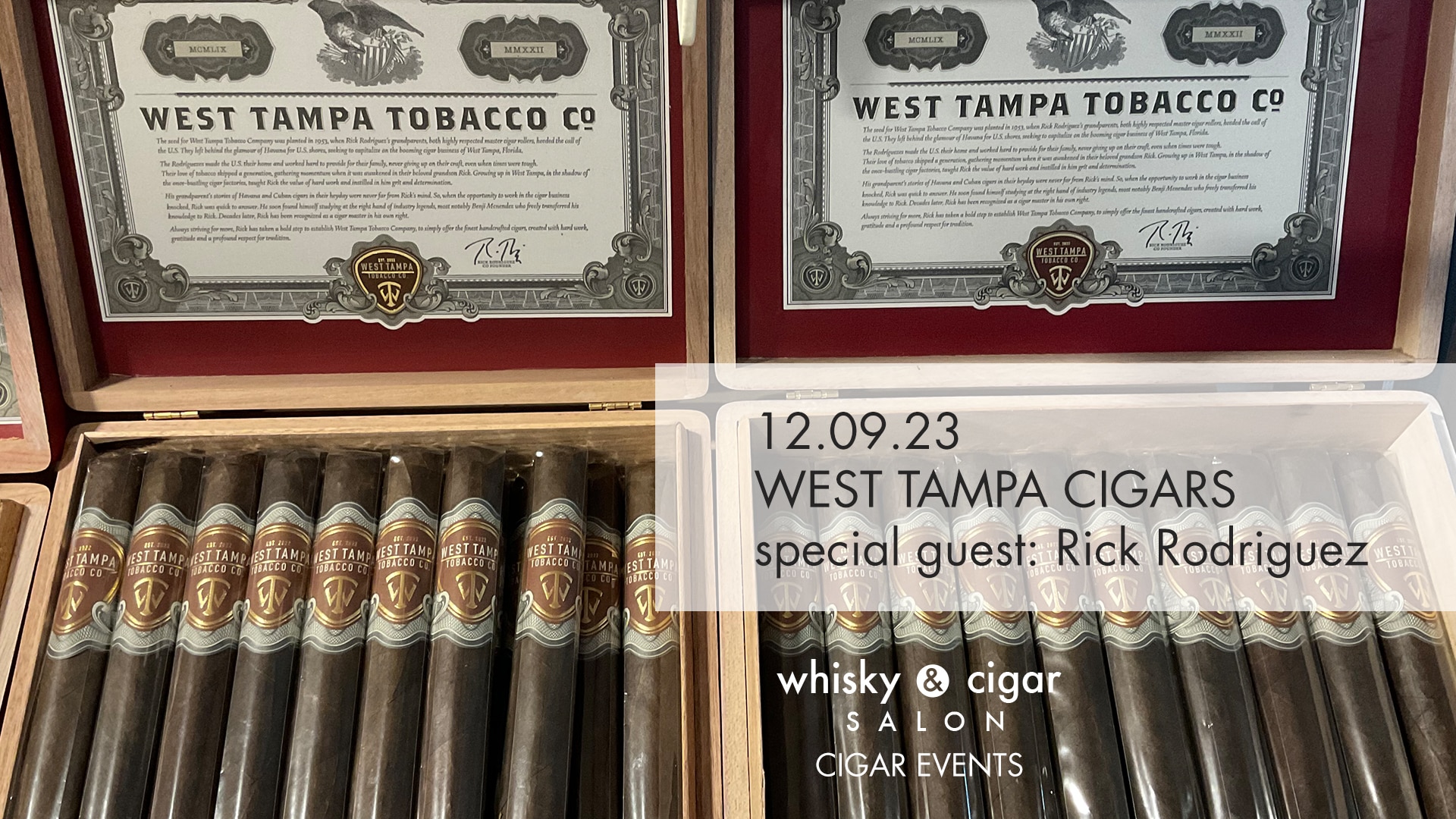 Ankündigung WEST TAMPA CIGARS Event im whisky & cigar salon